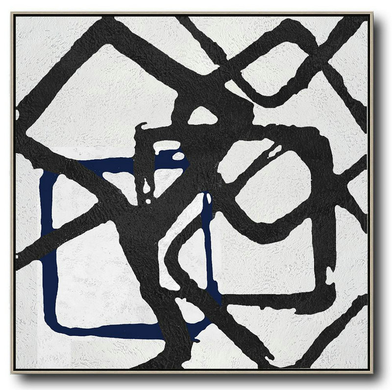 Handmade Acrylic Painting,Oversized Minimal Black And White Painting - Original Art